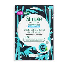 Simple Charcoal Purifying Sheet Mask Pack Of 4 1x21ml - LookincredibleSimple8717163667132