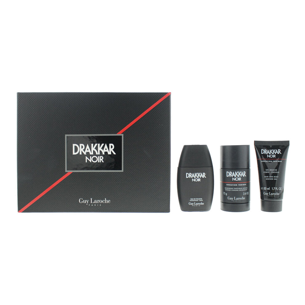 Guy Laroche Drakkar Noir Gift Set 50ml EDT + Deodorant Stick 75ml + Shower Gel 50ml - Feel Gorgeous
