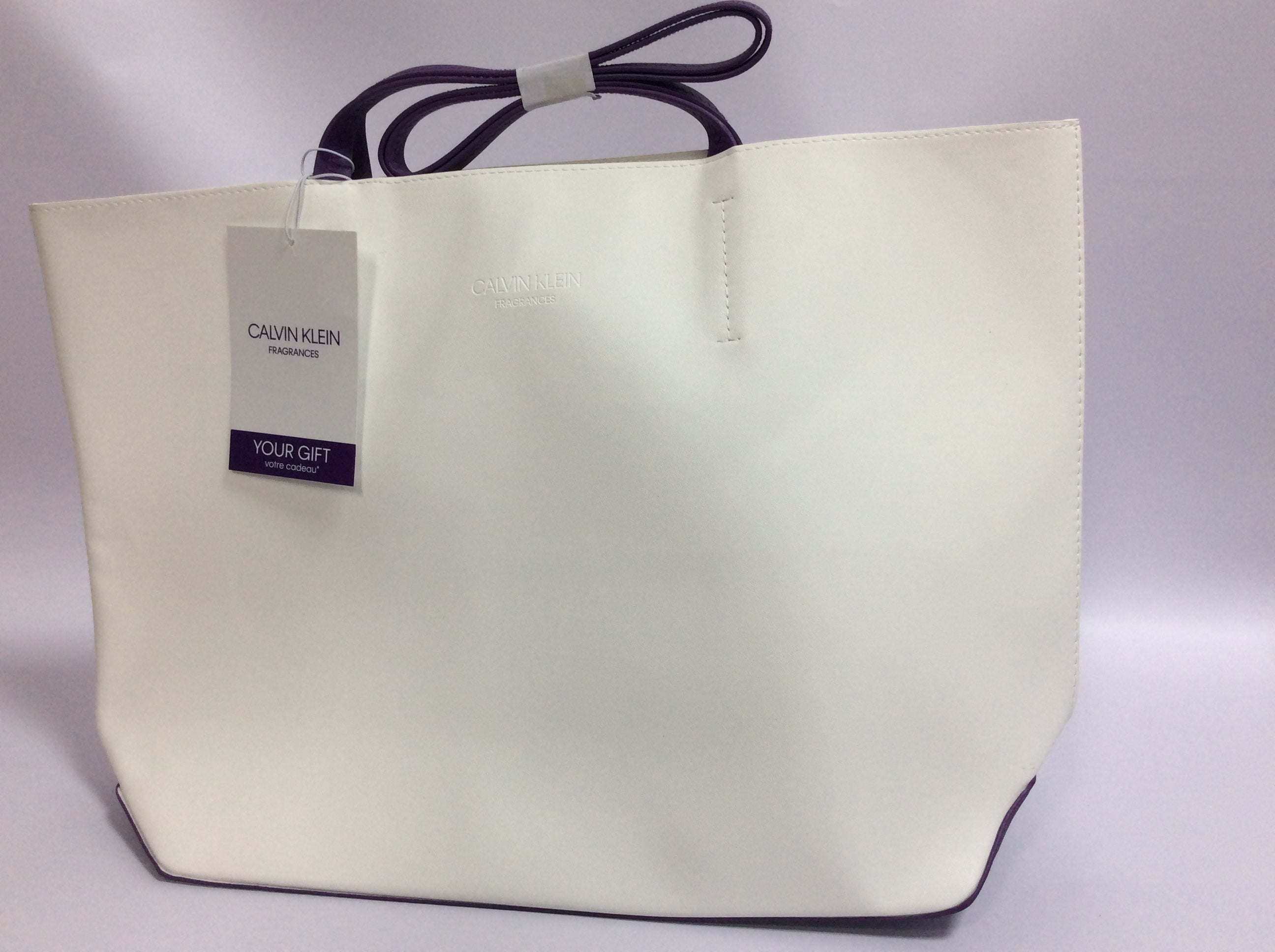 Calvin Klein White Purple Faux Leather Tote Shopper Bag