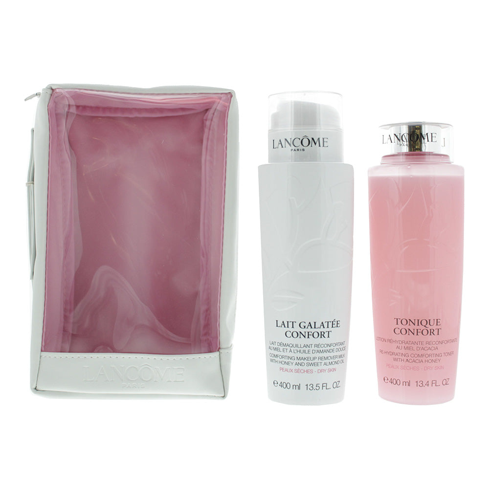 Lancôme Galantée Confort Gift Set 400ml Make-Up Remover Milk + 400ml Toner + Bag - Feel Gorgeous